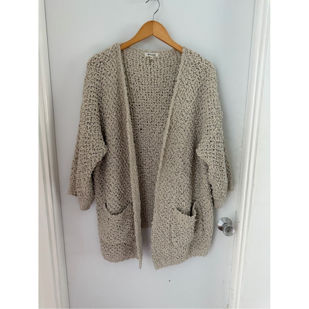 Miracle Chunky Open-Front Cardigan sweater pockets Light Beige size M/L